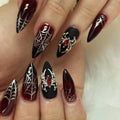 Halloween Press-On Nails: Spider Web & 3D Silver Spiders (Almond, 24 Tips)